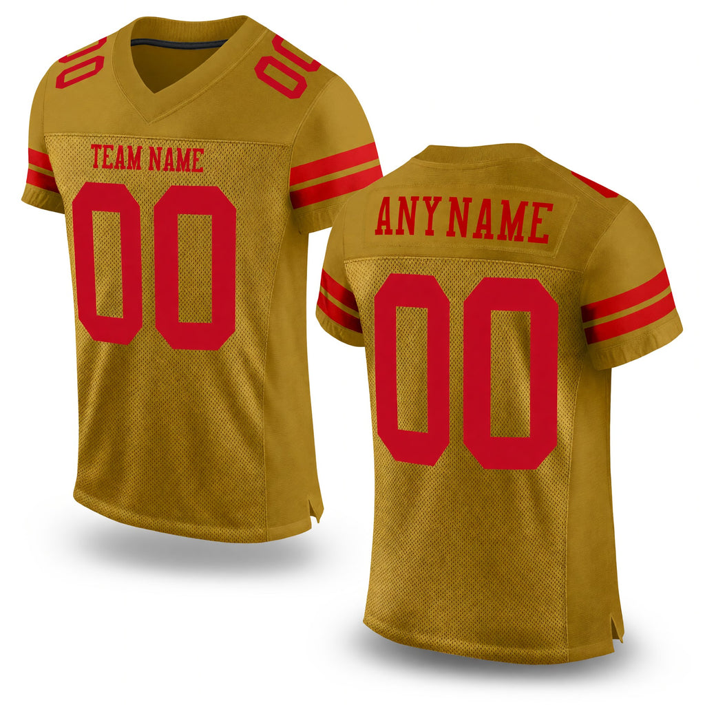 Custom Old Gold Red Mesh Authentic Football Jersey