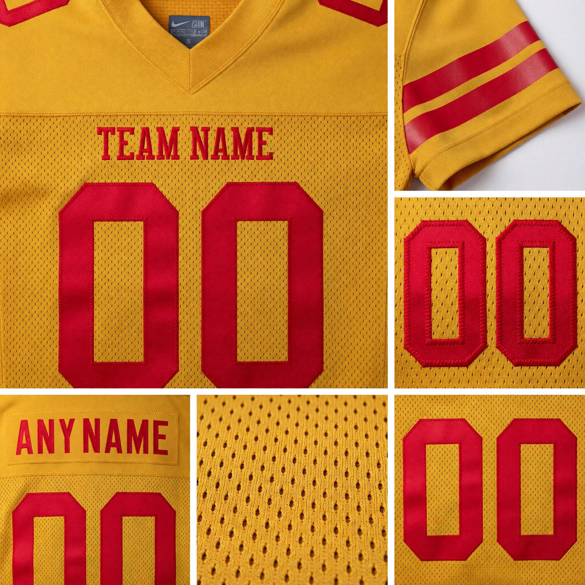 Custom Old Gold Red Mesh Authentic Football Jersey detail