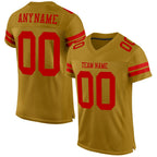 Custom Old Gold Red Mesh Authentic Football Jersey photo 1