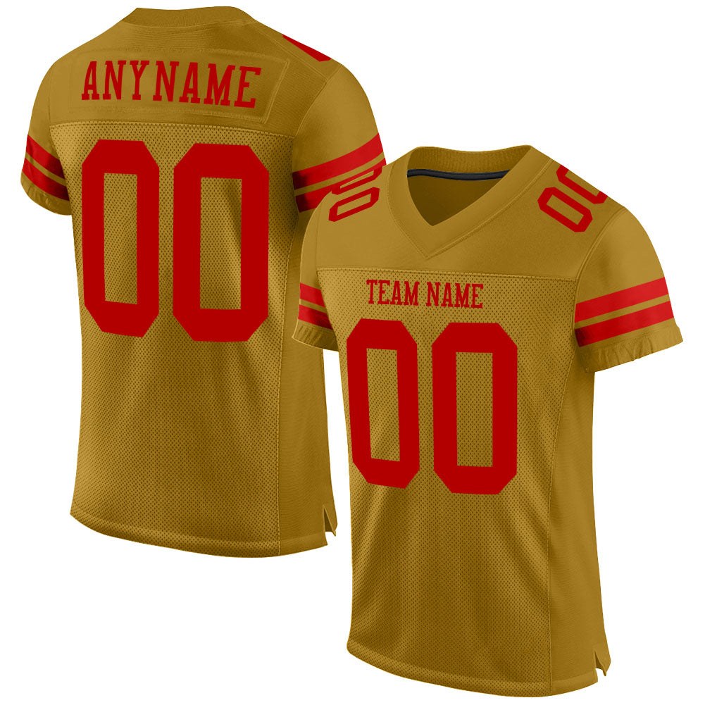 Custom Old Gold Red Mesh Authentic Football Jersey photo 1