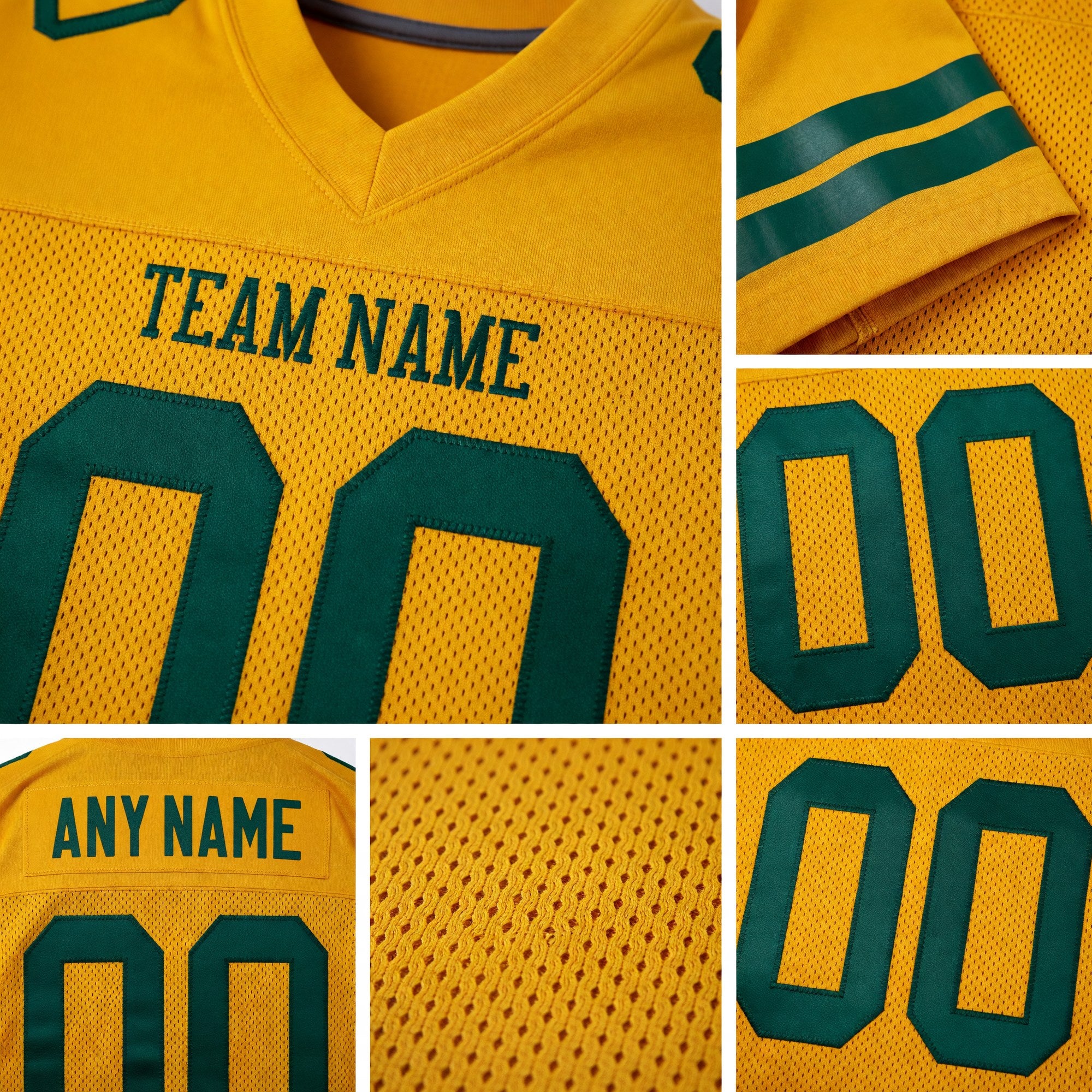 Custom Old Gold Green Mesh Authentic Football Jersey detail