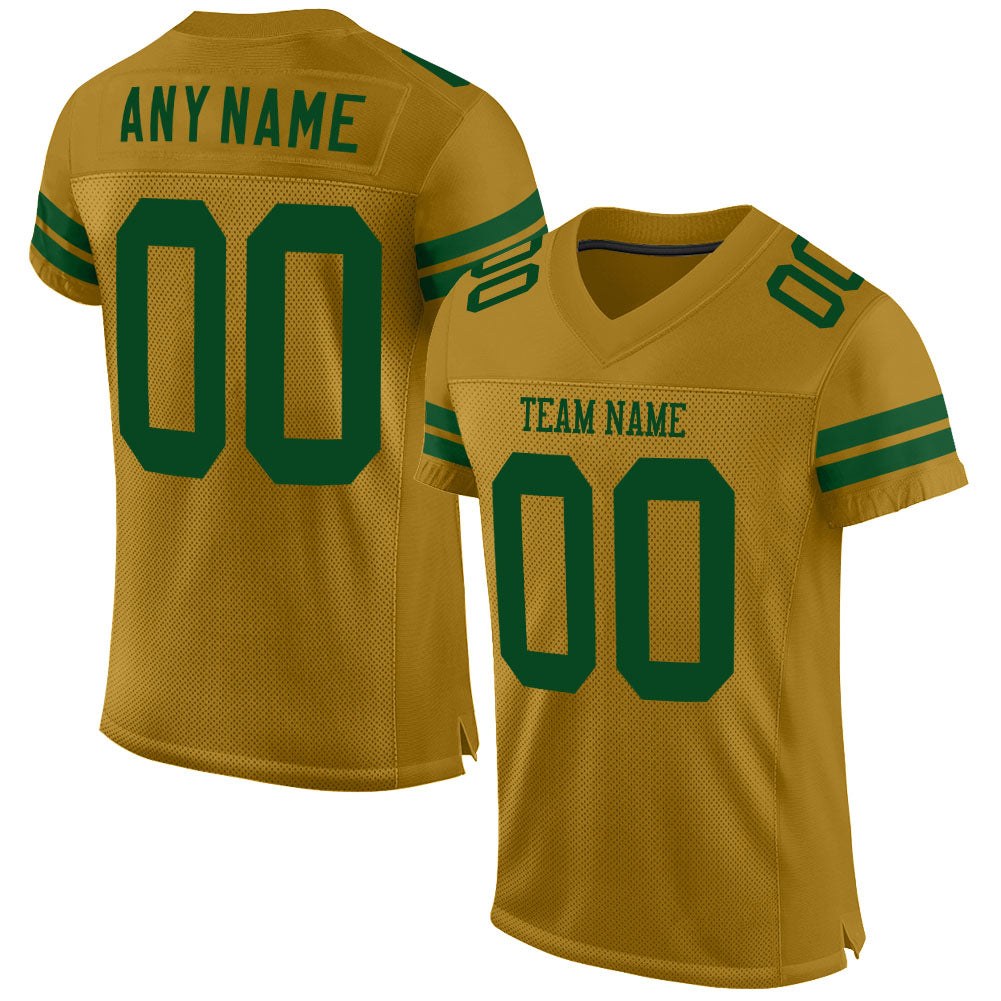 Custom Old Gold Green Mesh Authentic Football Jersey photo 1