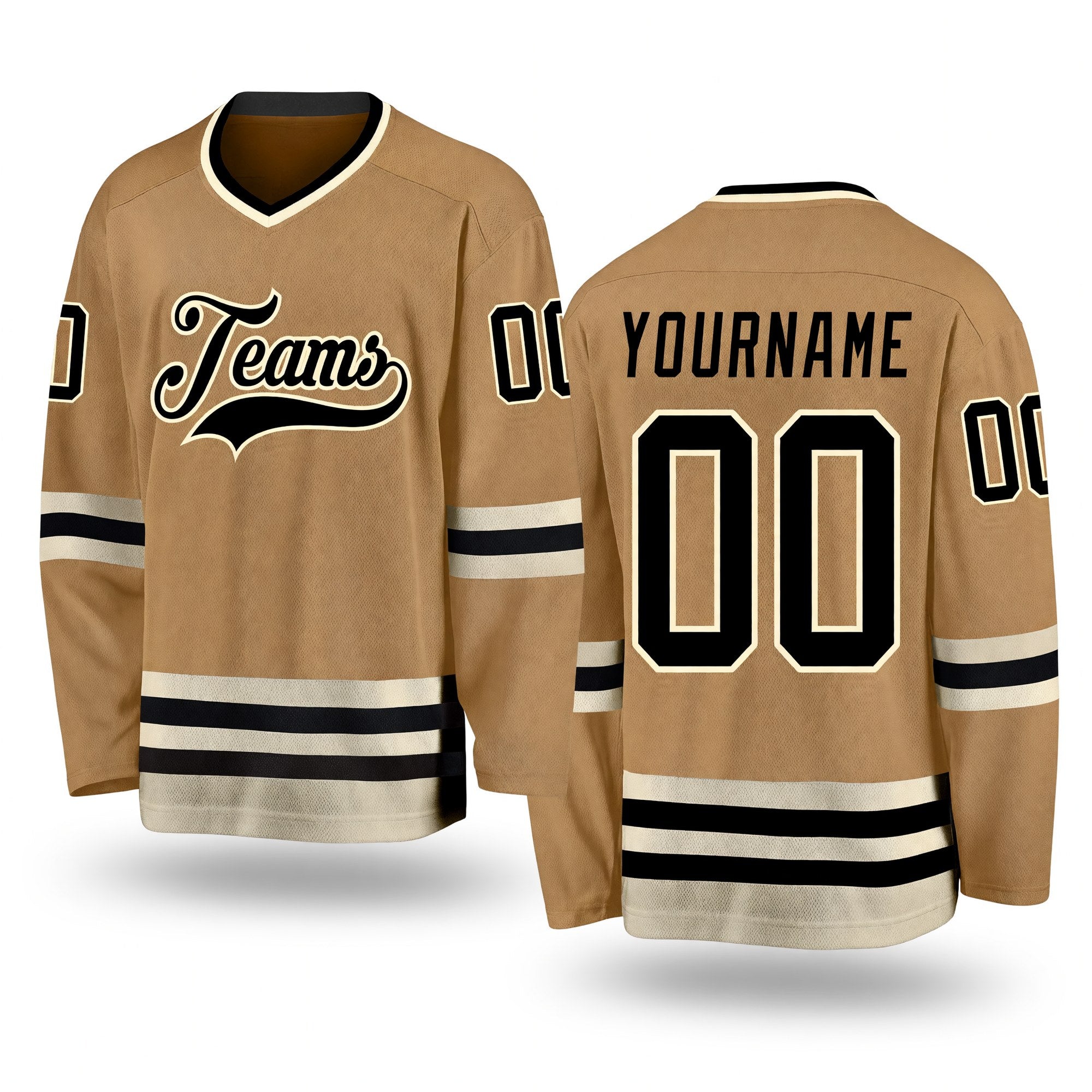 Custom Old Gold Black-Cream Hockey Jersey