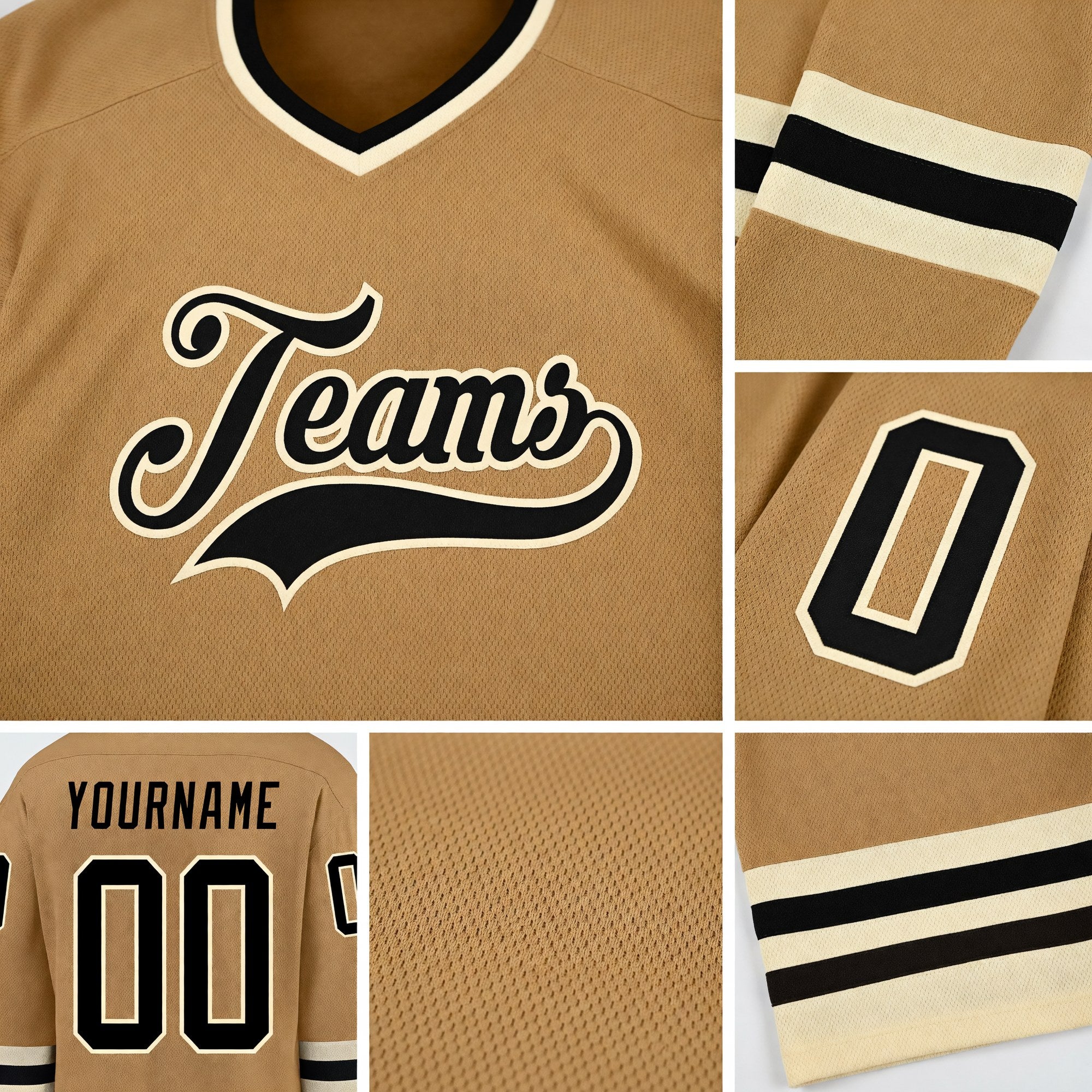 Custom Old Gold Black-Cream Hockey Jersey detail