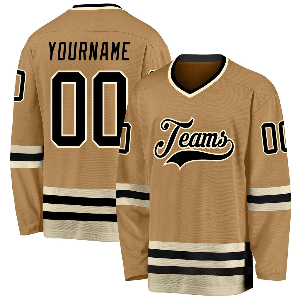 Custom Old Gold Black-Cream Hockey Jersey photo 1