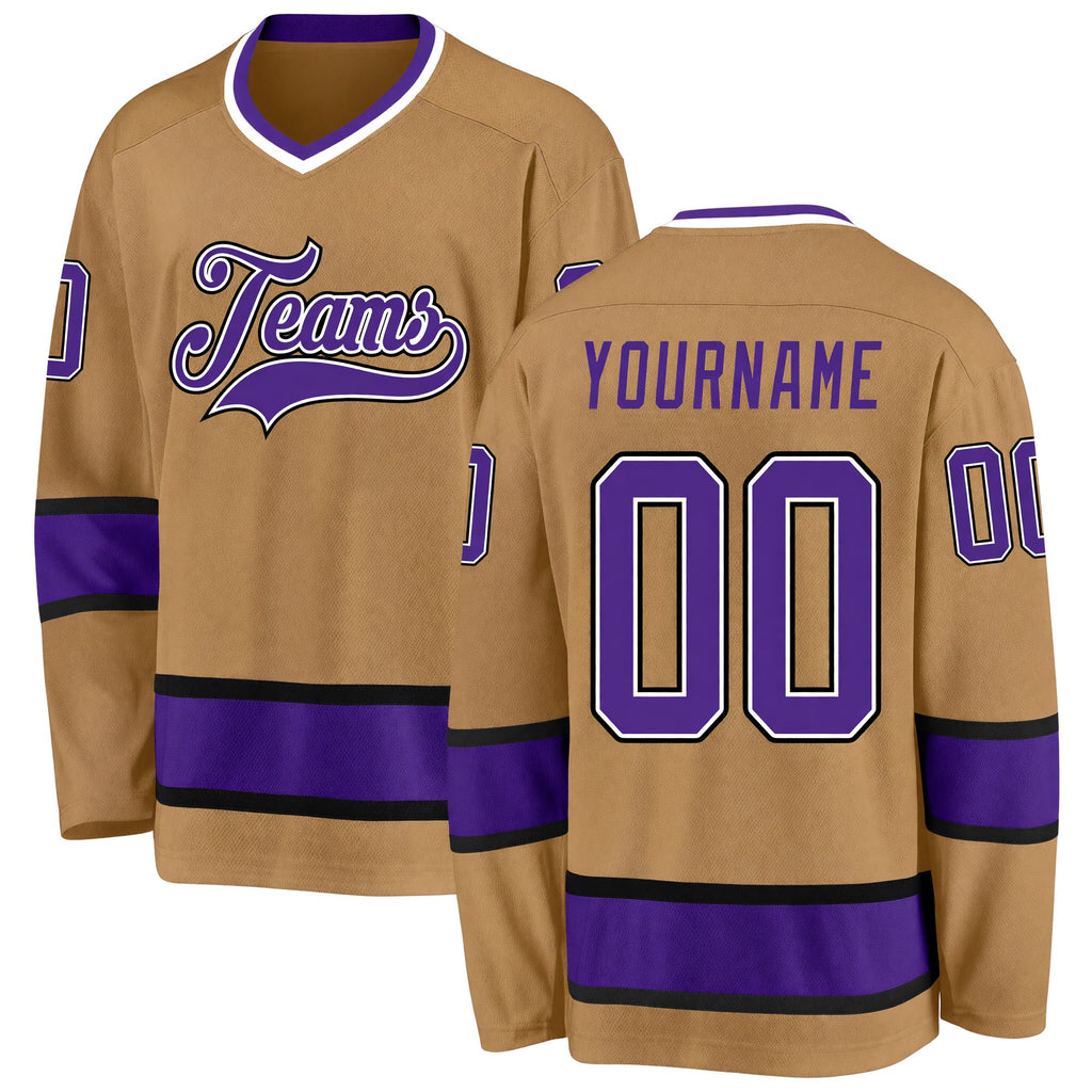 Custom Old Gold Purple-Black Hockey Jersey