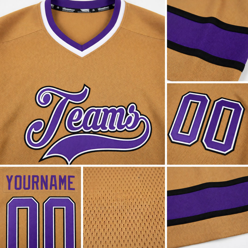 Custom Old Gold Purple-Black Hockey Jersey detail
