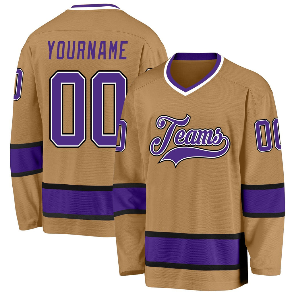 Custom Old Gold Purple-Black Hockey Jersey photo 1