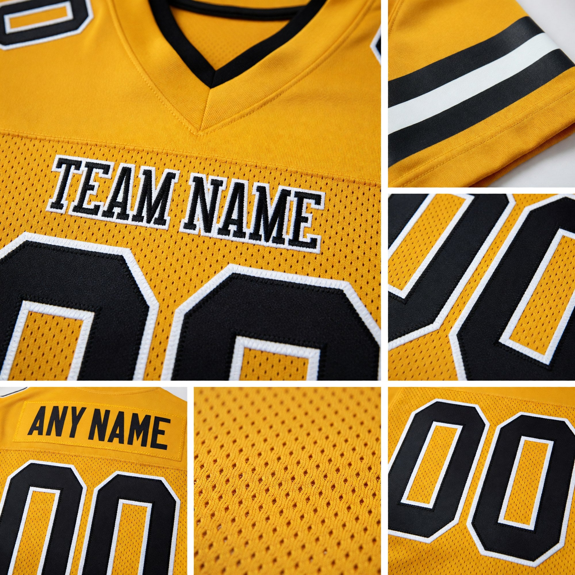 Custom Old Gold Black-White Mesh Authentic Football Jersey detail