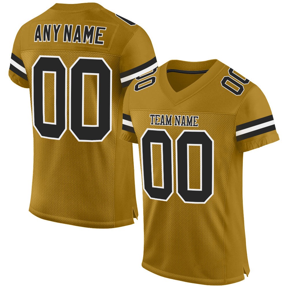 Custom Old Gold Black-White Mesh Authentic Football Jersey photo 1