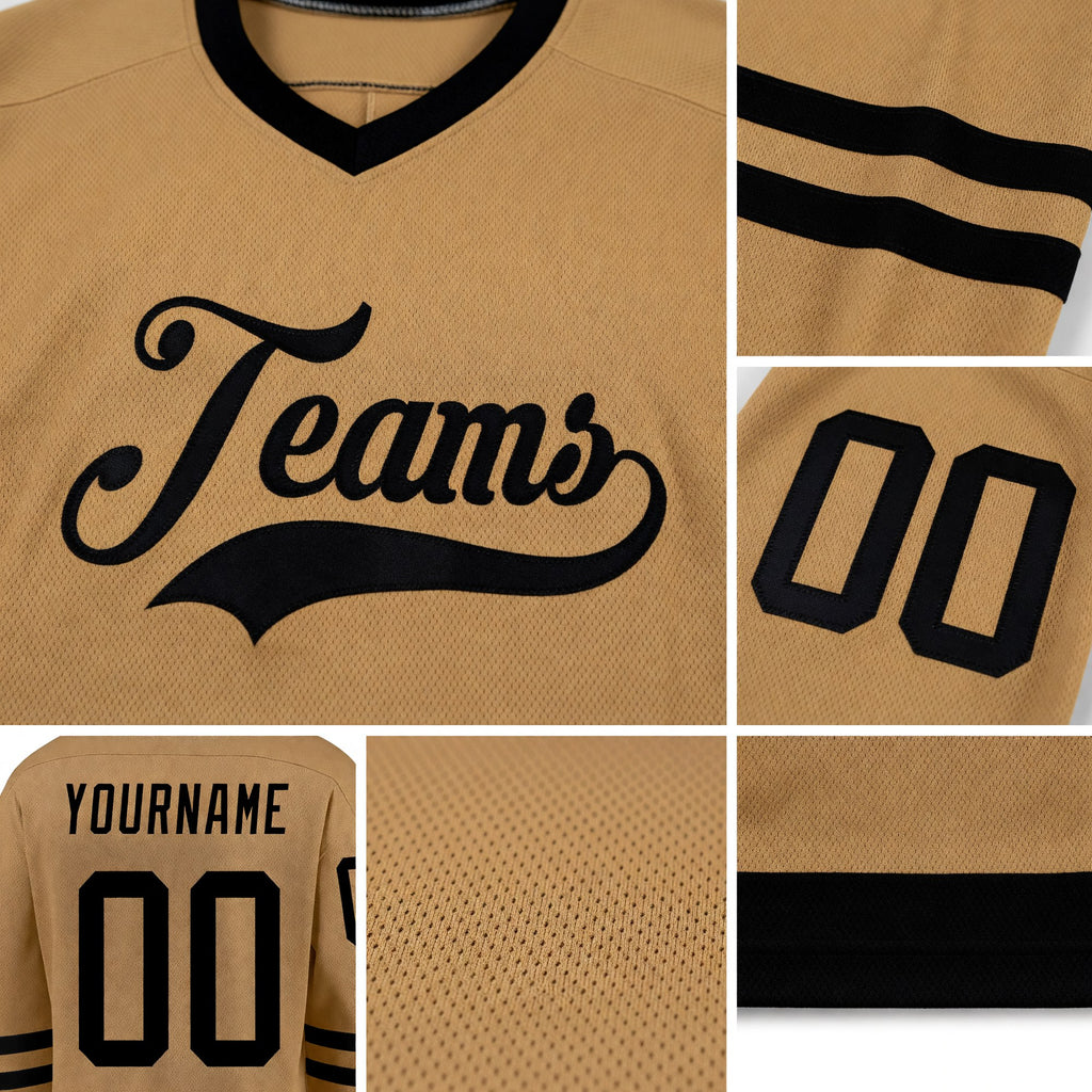 Custom Old Gold Black Hockey Jersey detail
