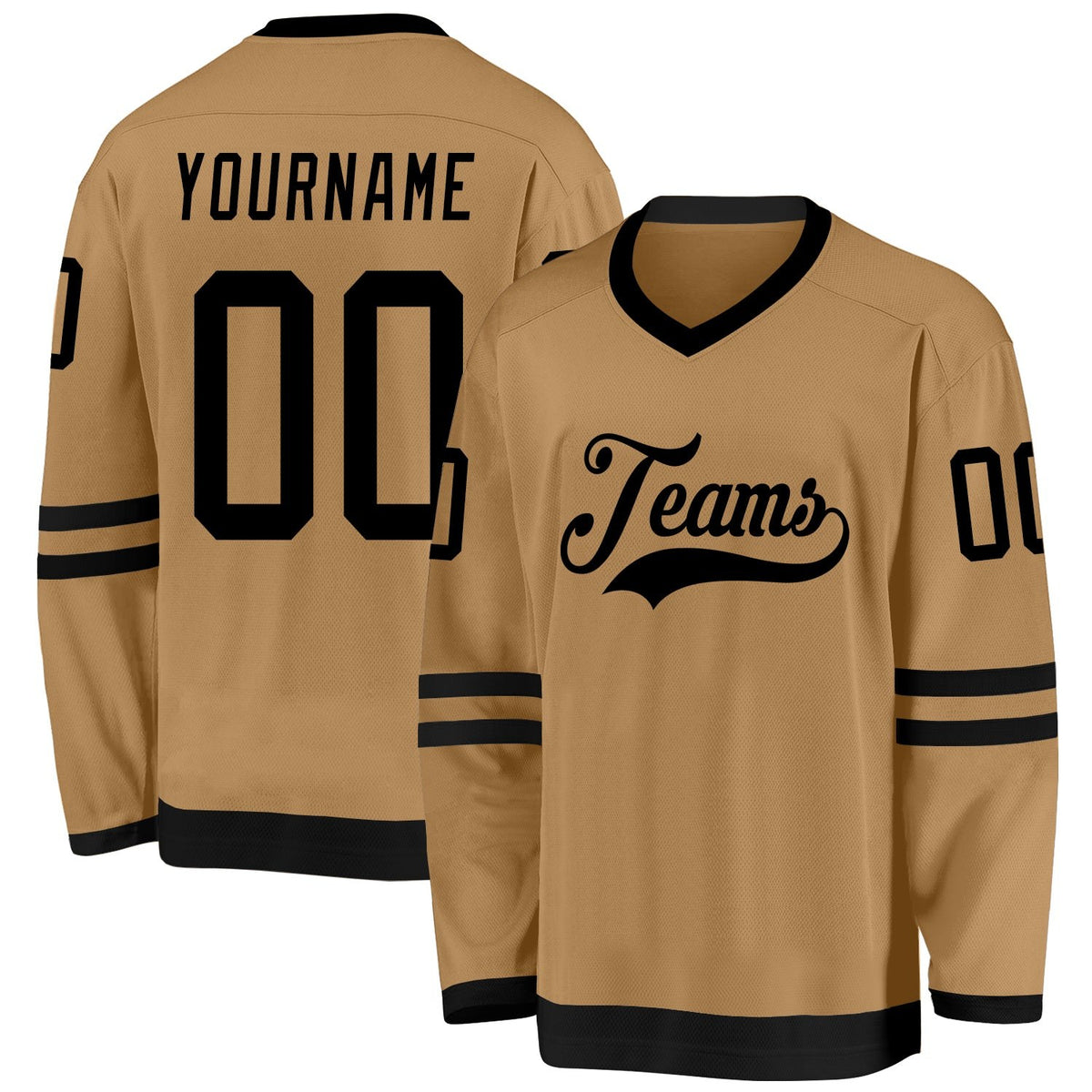 Custom Old Gold Black Hockey Jersey photo 1