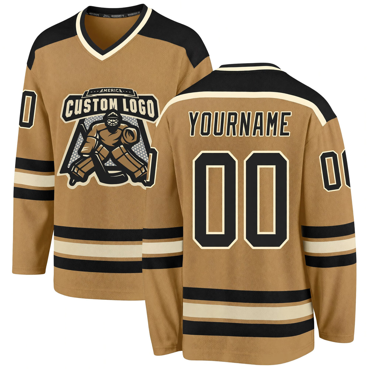 Custom Old Gold Black-Cream Hockey Jersey