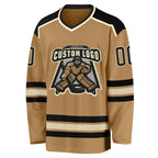 Custom Old Gold Black-Cream Hockey Jersey photo 2