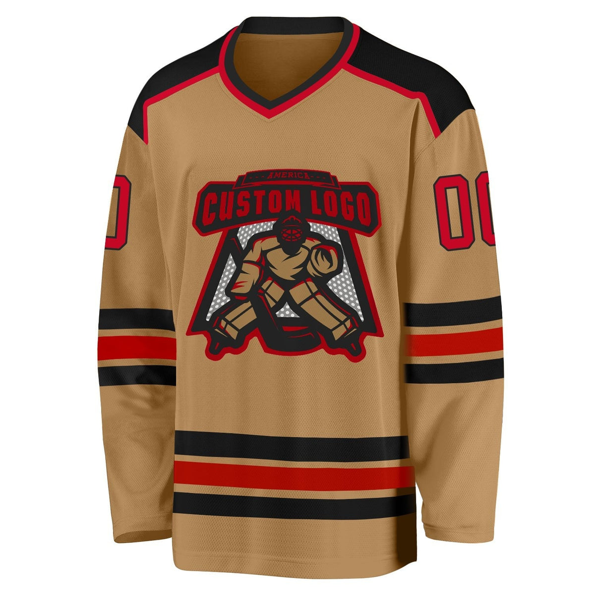 Custom Old Gold Red-Black Hockey Jersey photo 2