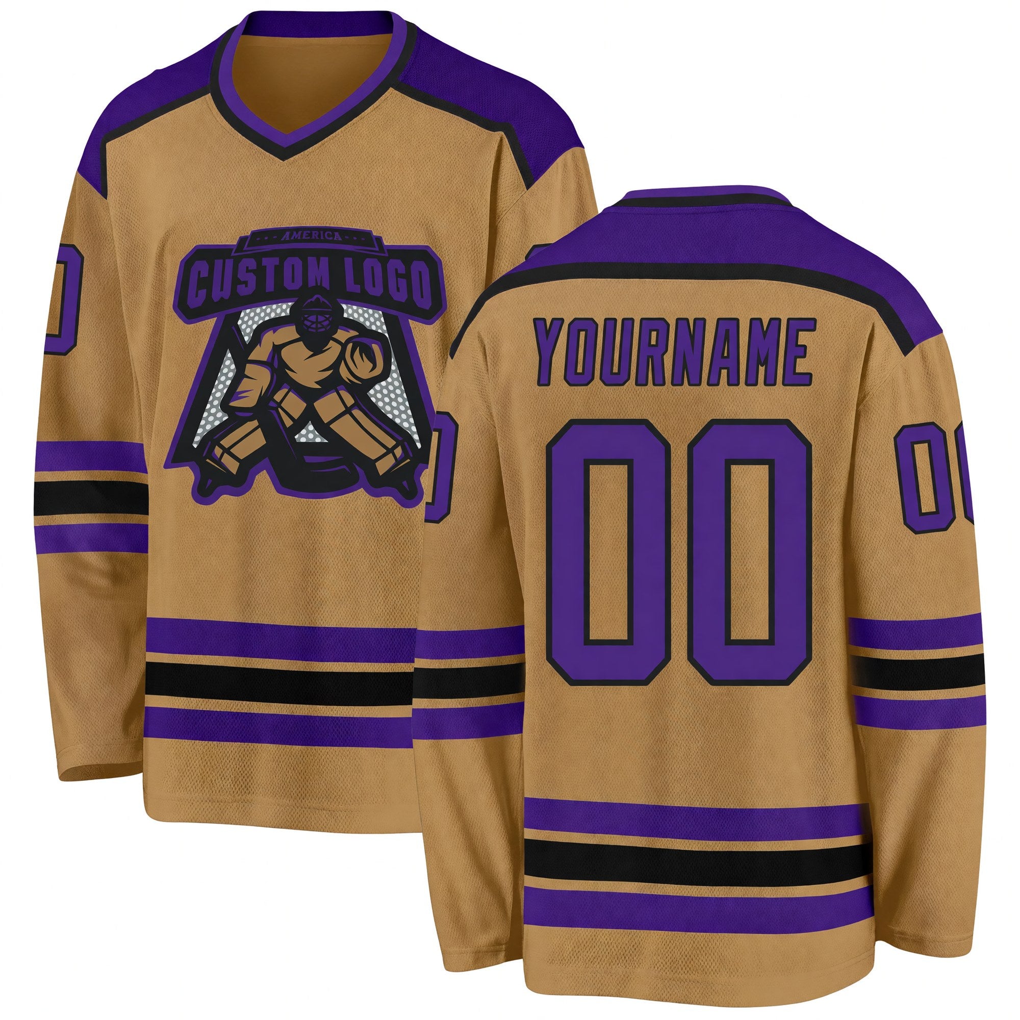 Custom Old Gold Purple-Black Hockey Jersey
