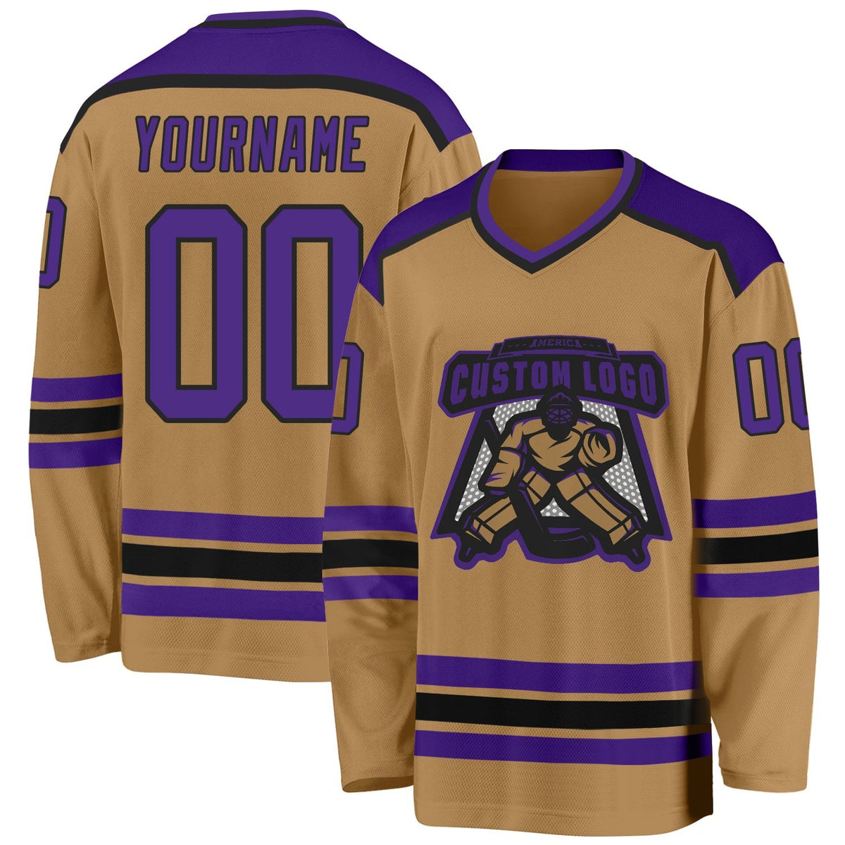 Custom Old Gold Purple-Black Hockey Jersey photo 1