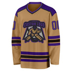 Custom Old Gold Purple-Black Hockey Jersey photo 2