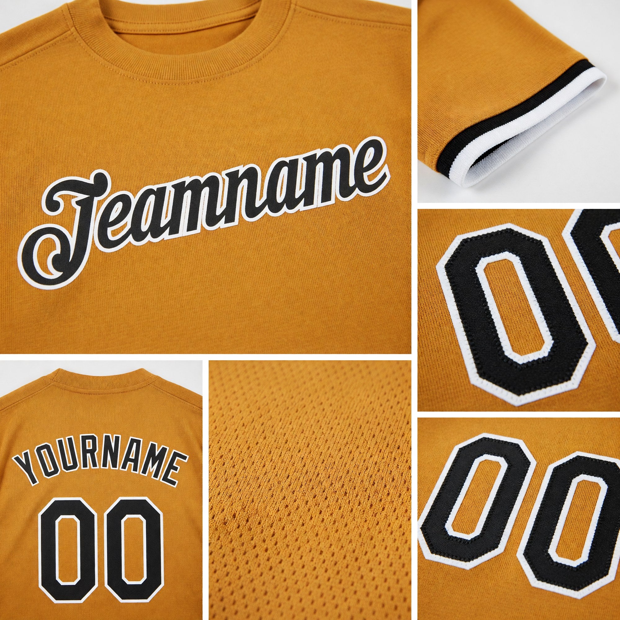 Custom Old Gold Black-White Performance T-Shirt detail