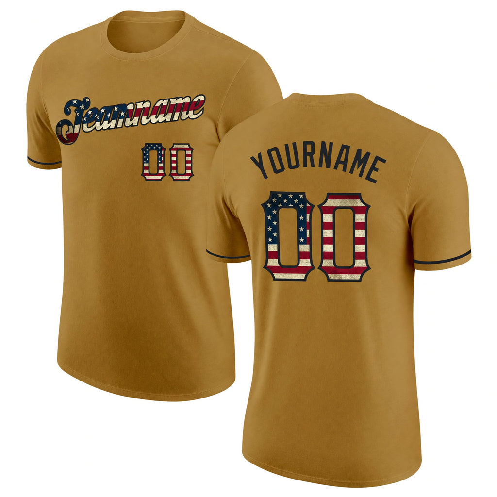 Custom Old Gold Vintage USA Flag-Black Performance T-Shirt