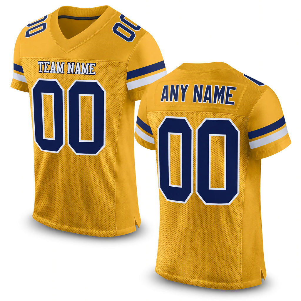 Custom Old Gold Navy-White Mesh Authentic Football Jersey
