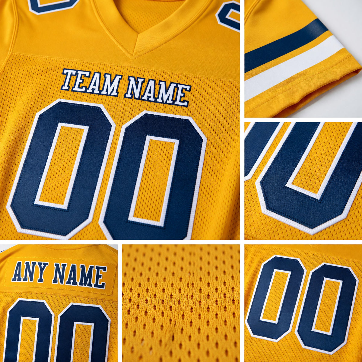 Custom Old Gold Navy-White Mesh Authentic Football Jersey detail