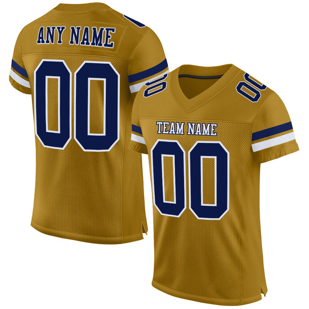 Custom Old Gold Navy-White Mesh Authentic Football Jersey photo 1