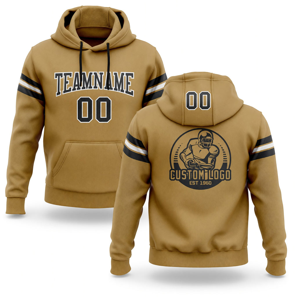 Custom Stitched Old Gold Black-White Football Pullover Sweatshirt Hoodie