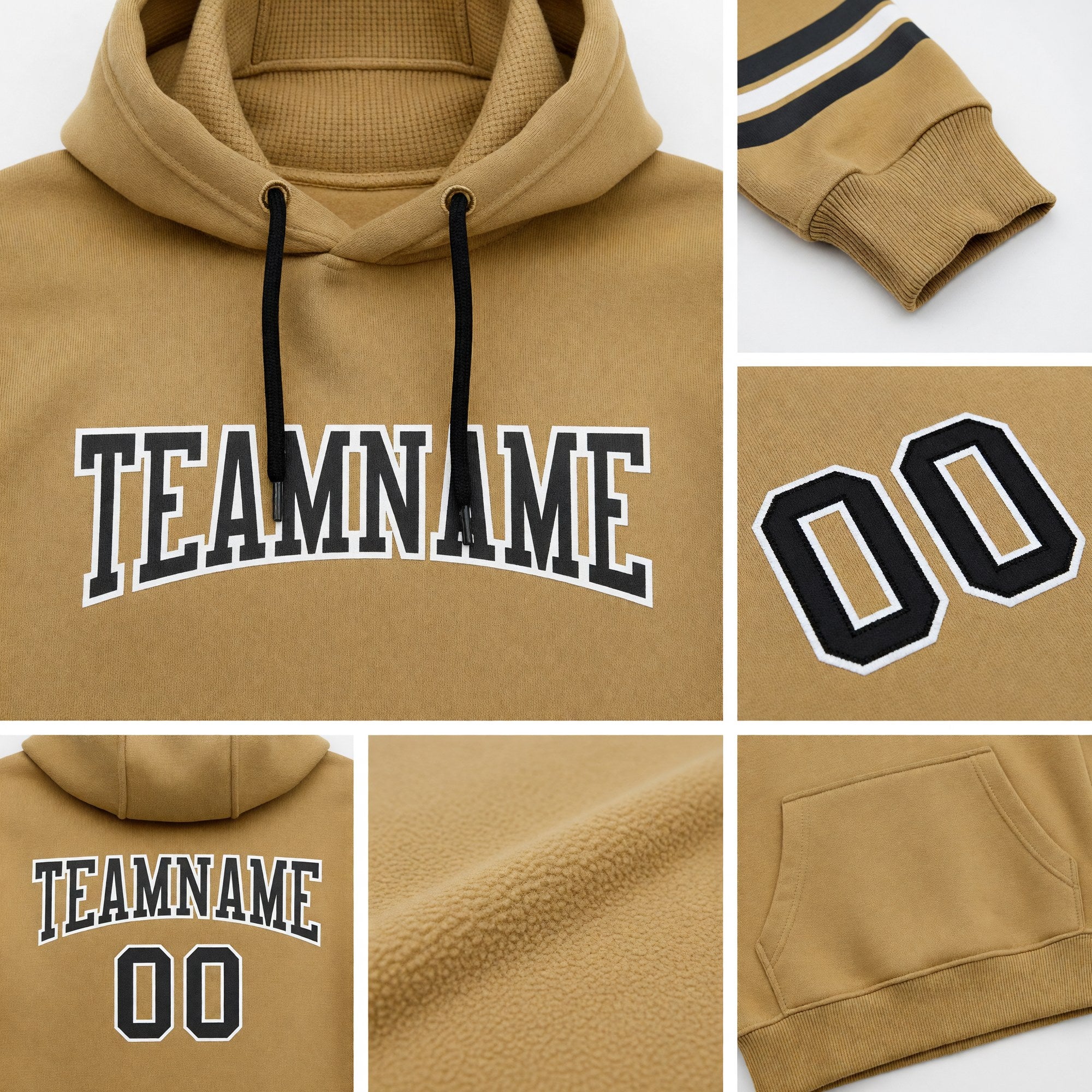 Custom Stitched Old Gold Black-White Football Pullover Sweatshirt Hoodie detail
