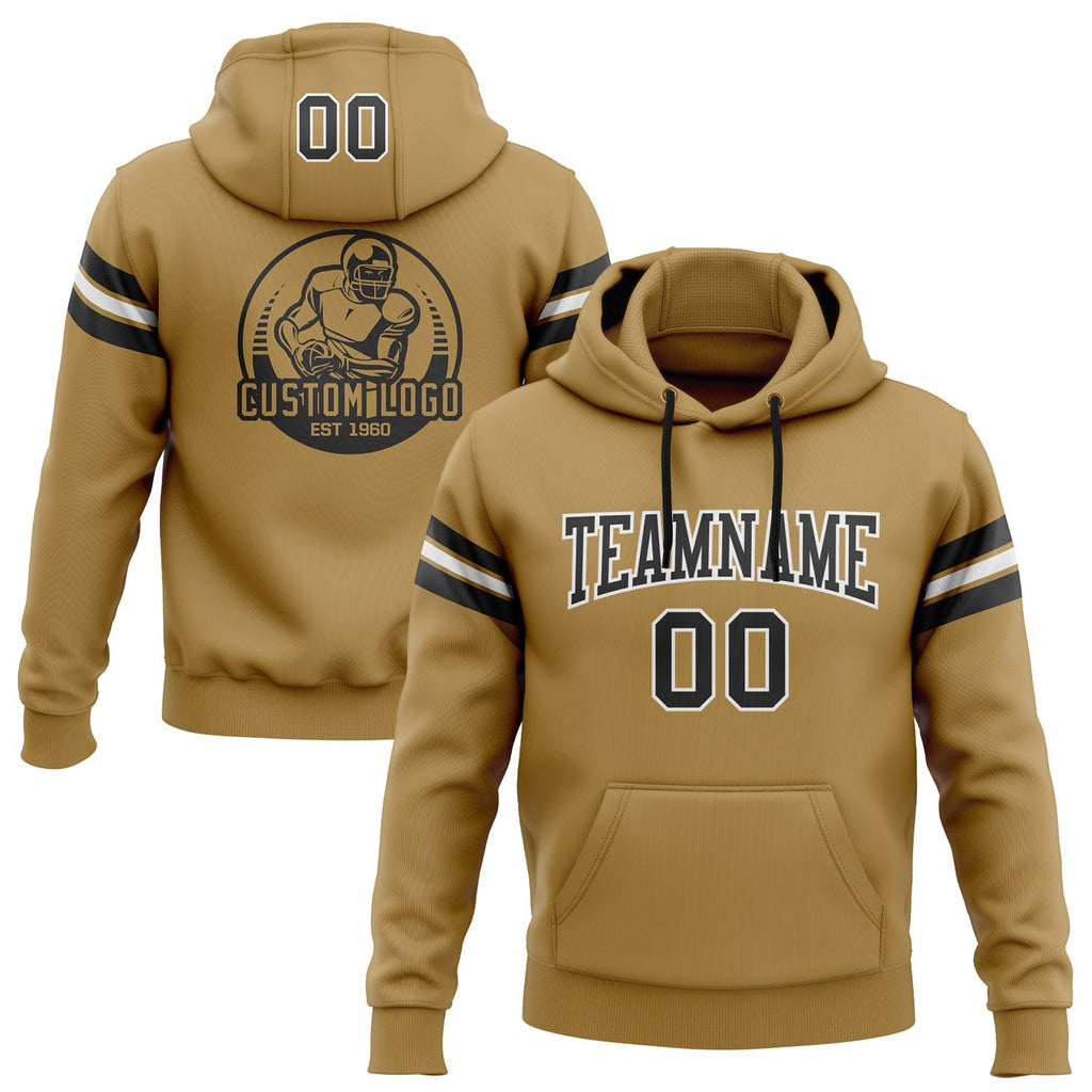 Custom Stitched Old Gold Black-White Football Pullover Sweatshirt Hoodie photo 1
