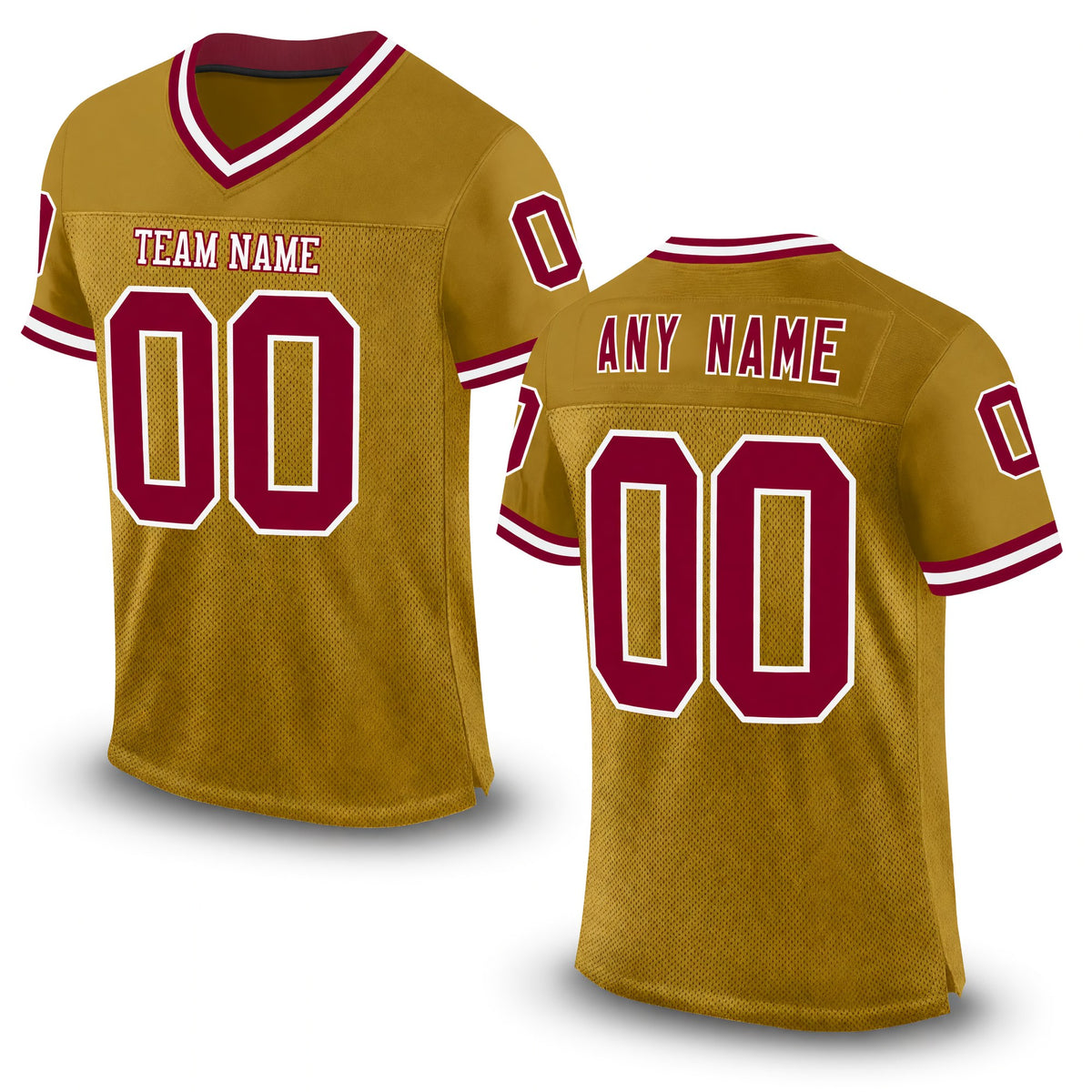 Custom Old Gold Maroon-White Mesh Authentic Throwback Football Jersey