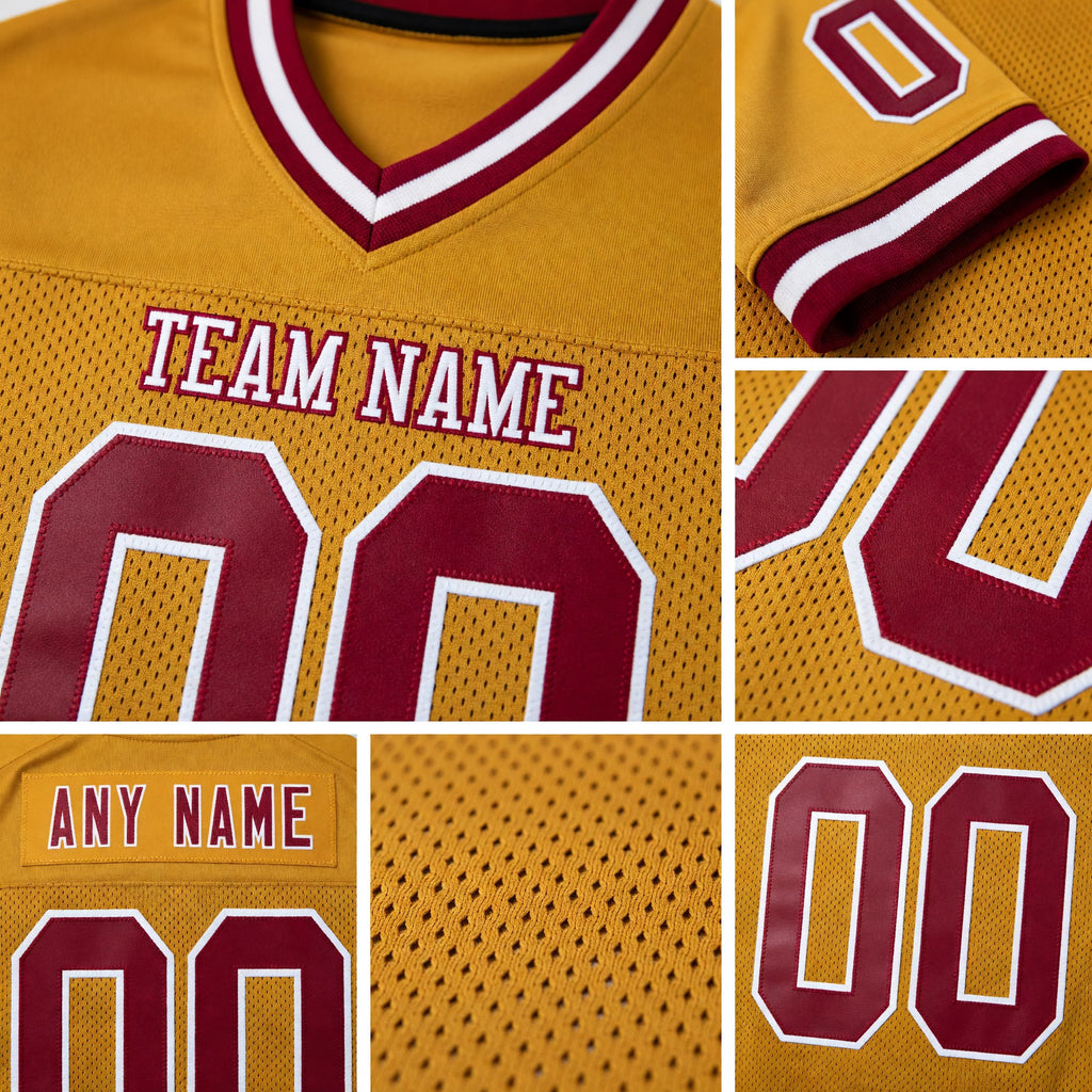 Custom Old Gold Maroon-White Mesh Authentic Throwback Football Jersey detail