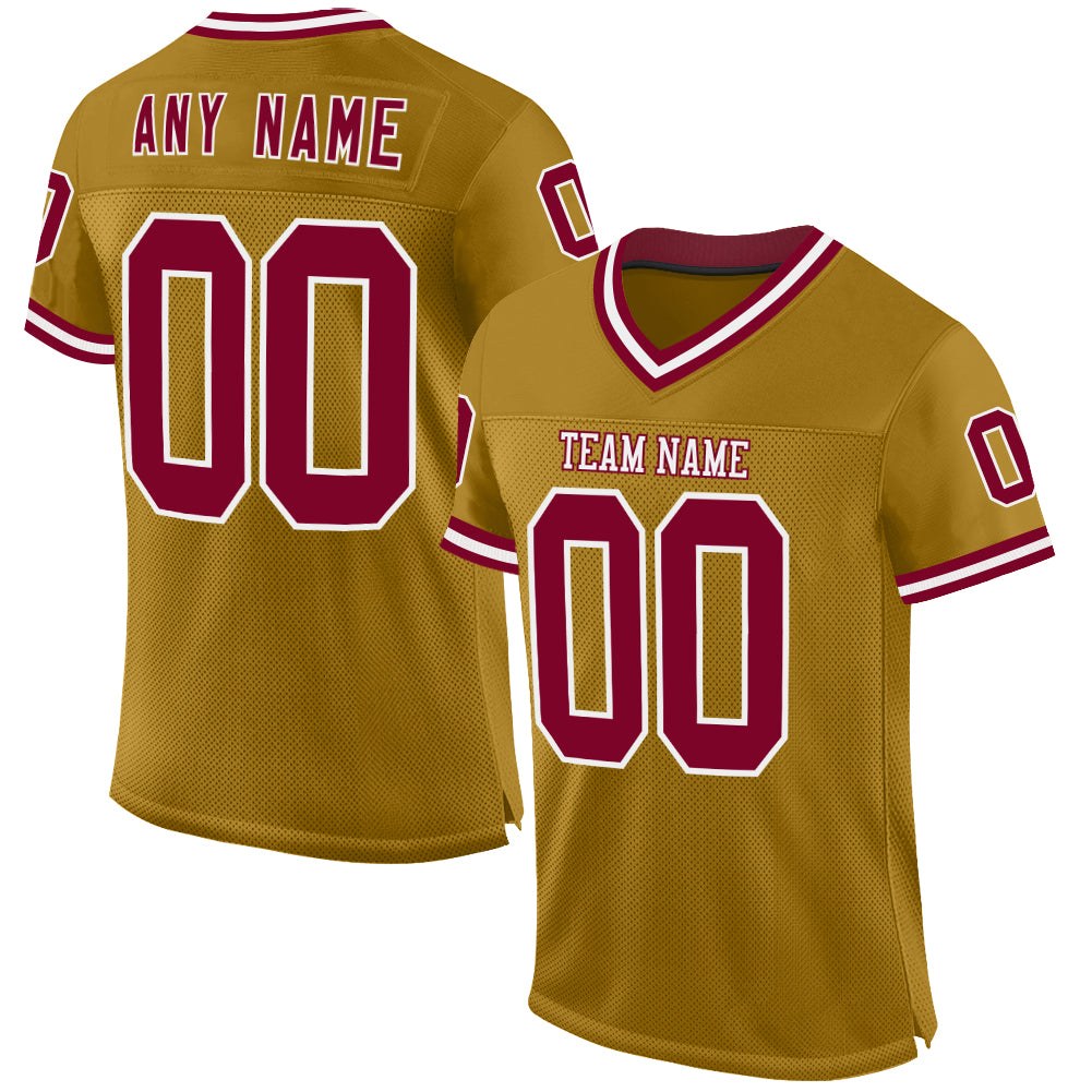 Custom Old Gold Maroon-White Mesh Authentic Throwback Football Jersey photo 1