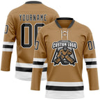 Custom Old Gold Black-White Hockey Lace Neck Jersey photo 2