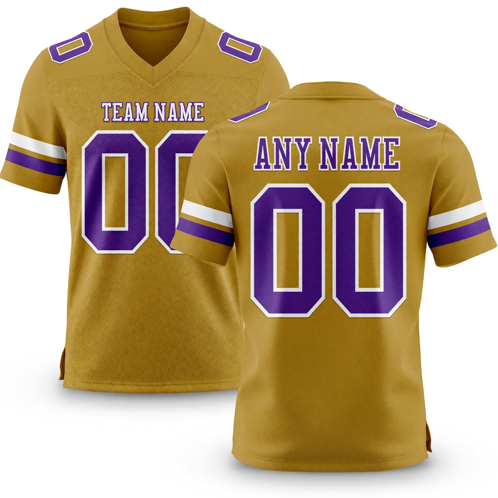Custom Old Gold Purple-White Authentic Football Jersey