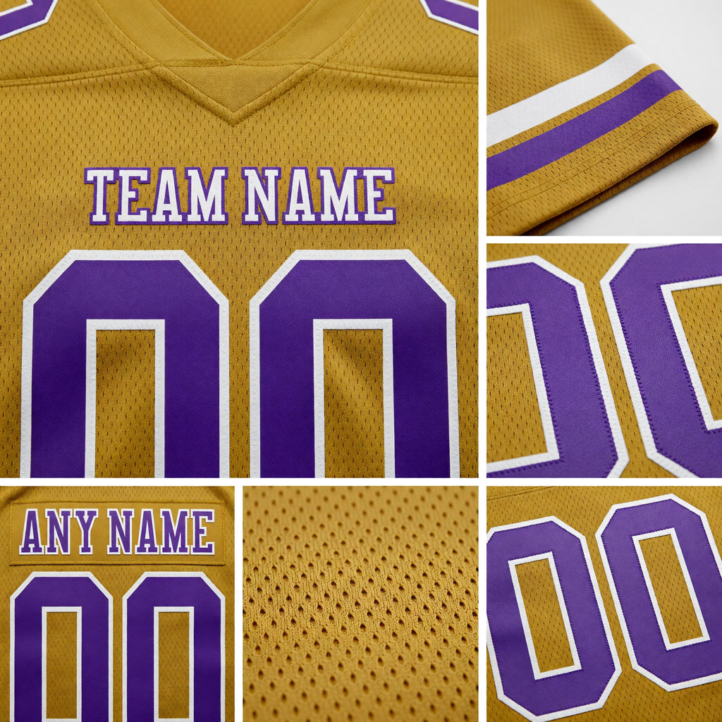 Custom Old Gold Purple-White Authentic Football Jersey detail