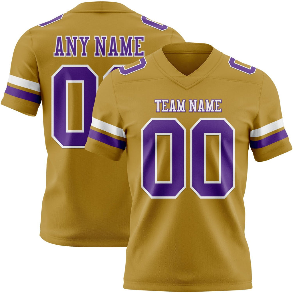 Custom Old Gold Purple-White Authentic Football Jersey photo 1