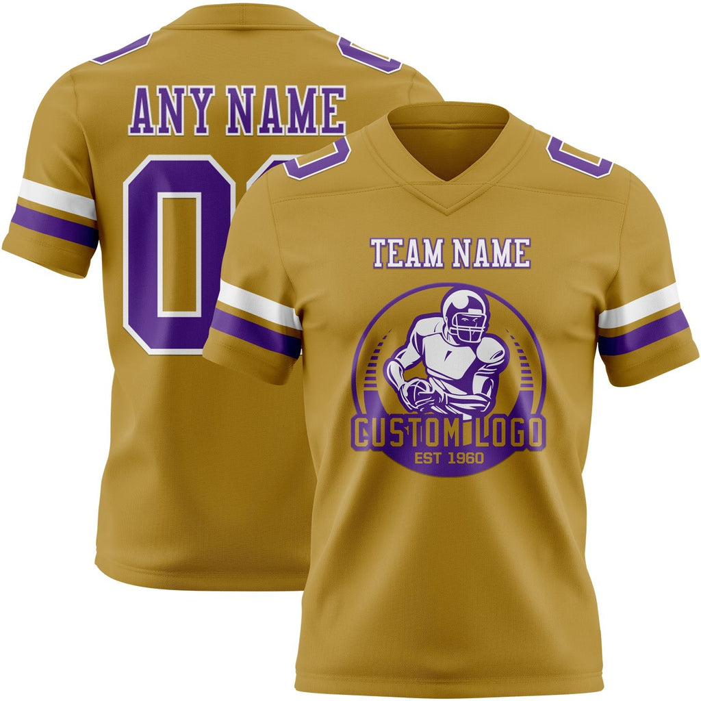 Custom Old Gold Purple-White Authentic Football Jersey photo 2