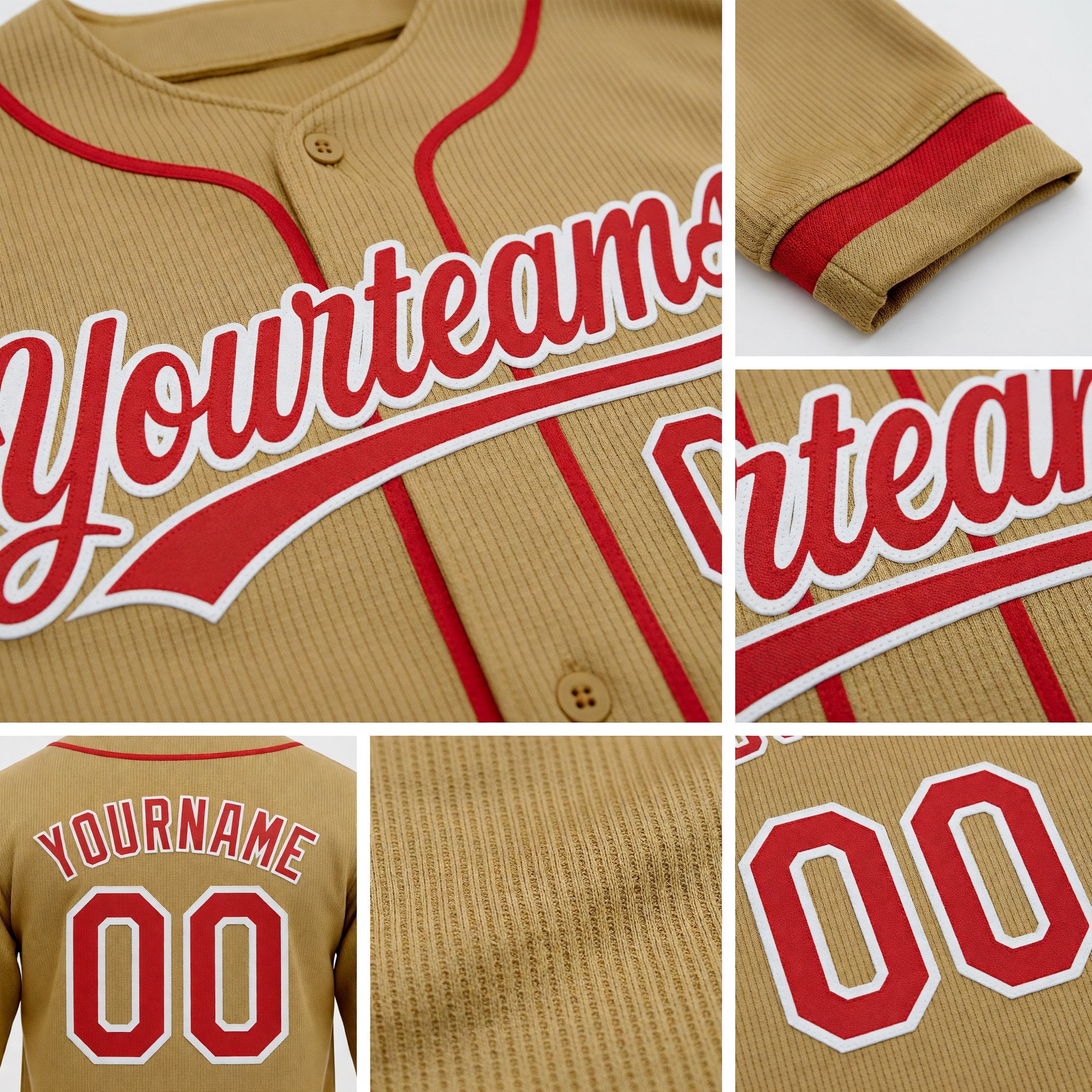 Custom Stitched Old Gold Red-White Baseball Pullover Sweatshirt Hoodie detail
