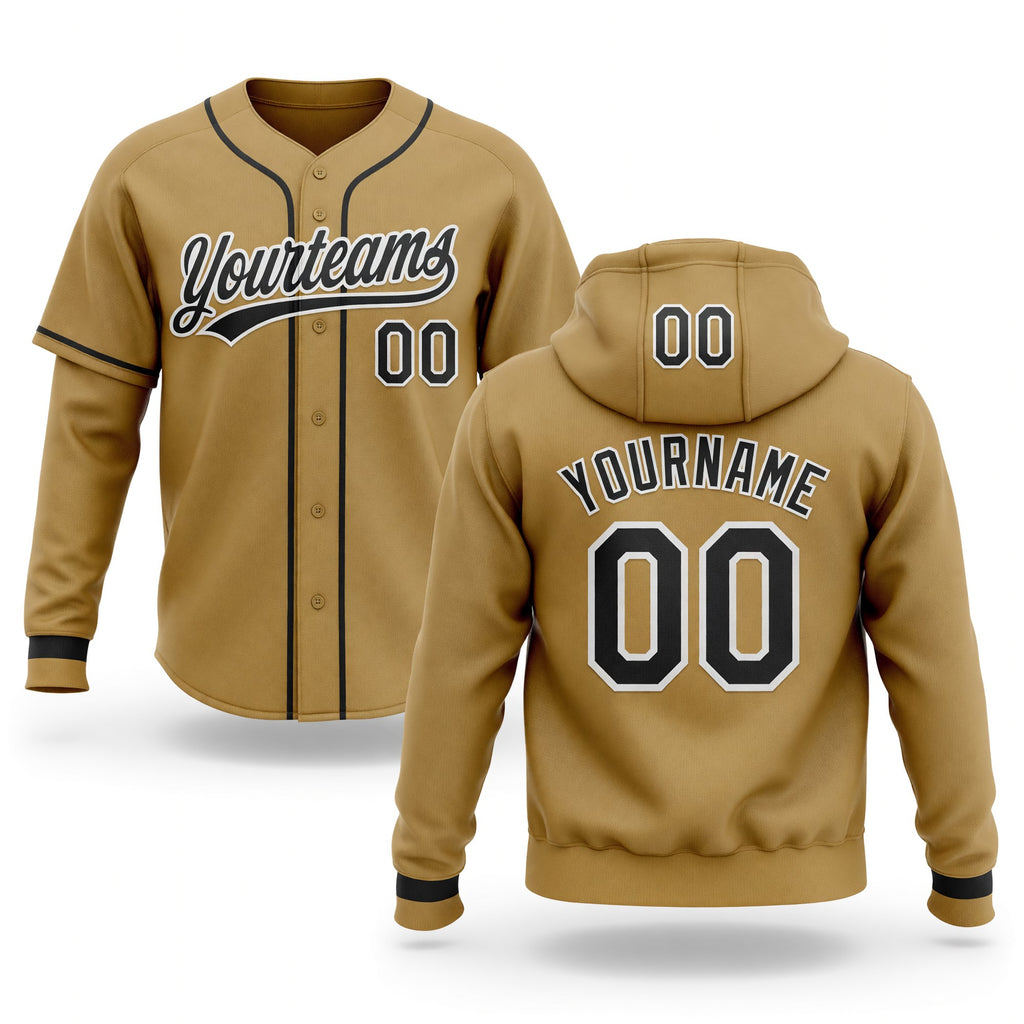 Custom Stitched Old Gold Black-White Baseball Pullover Sweatshirt Hoodie