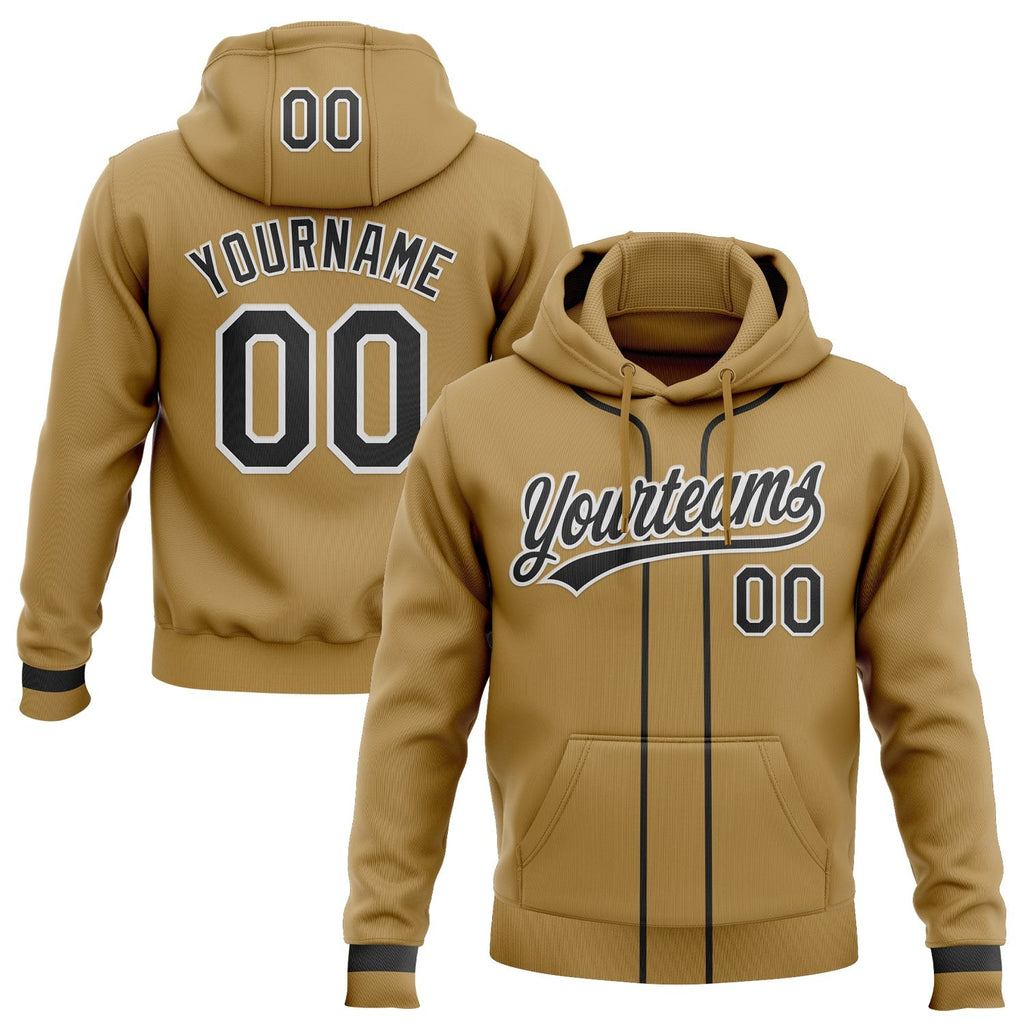 Custom Stitched Old Gold Black-White Baseball Pullover Sweatshirt Hoodie photo 1