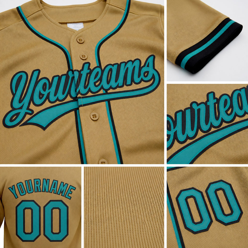 Custom Stitched Old Gold Teal-Black Baseball Pullover Sweatshirt Hoodie detail