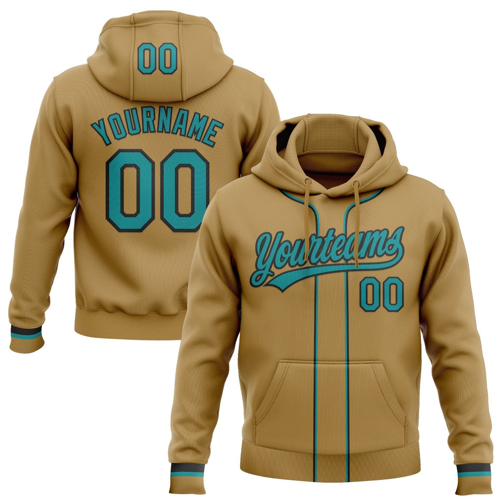 Custom Stitched Old Gold Teal-Black Baseball Pullover Sweatshirt Hoodie photo 1