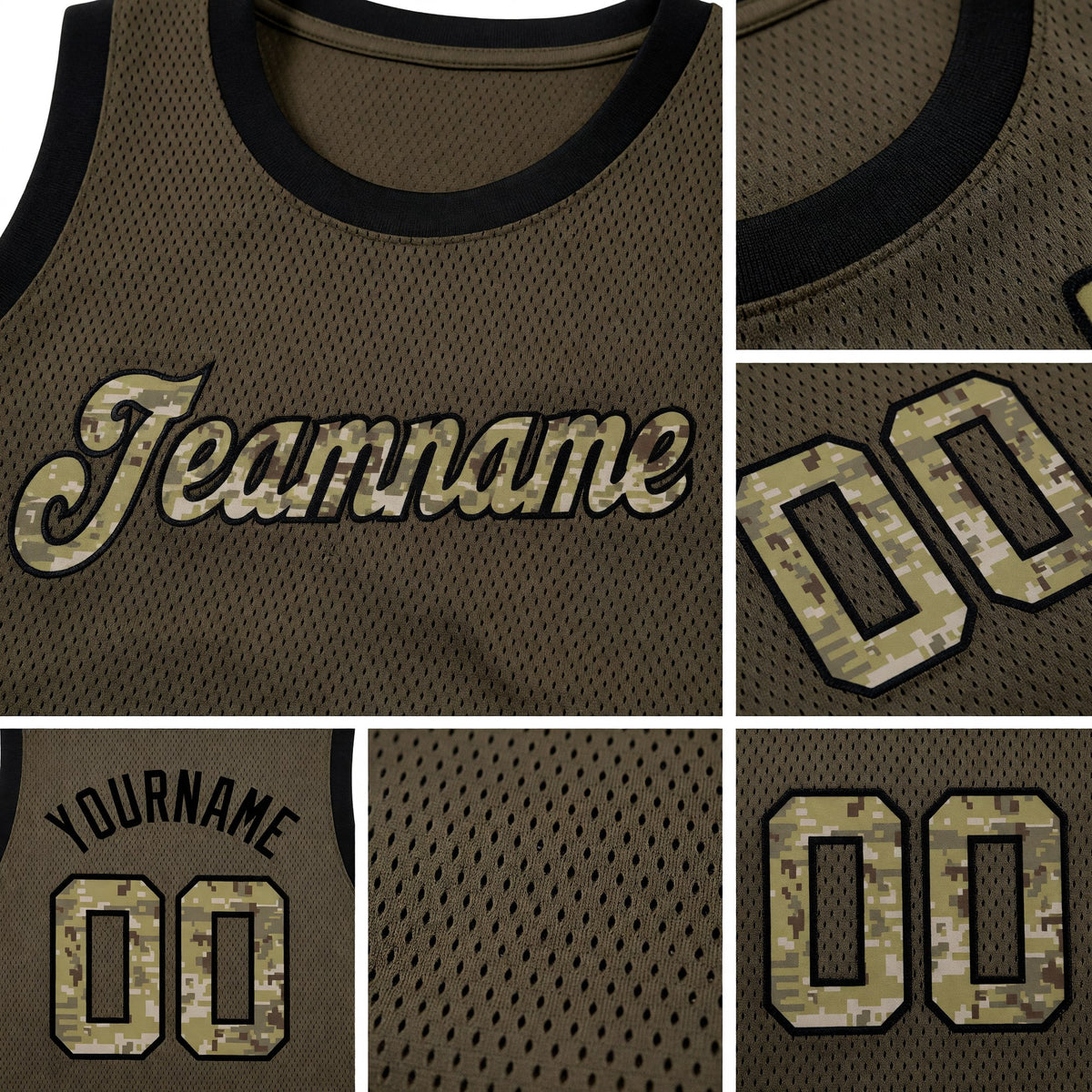 Custom Olive Camo-Black Round Neck Rib-Knit Salute To Service Basketball Jersey detail