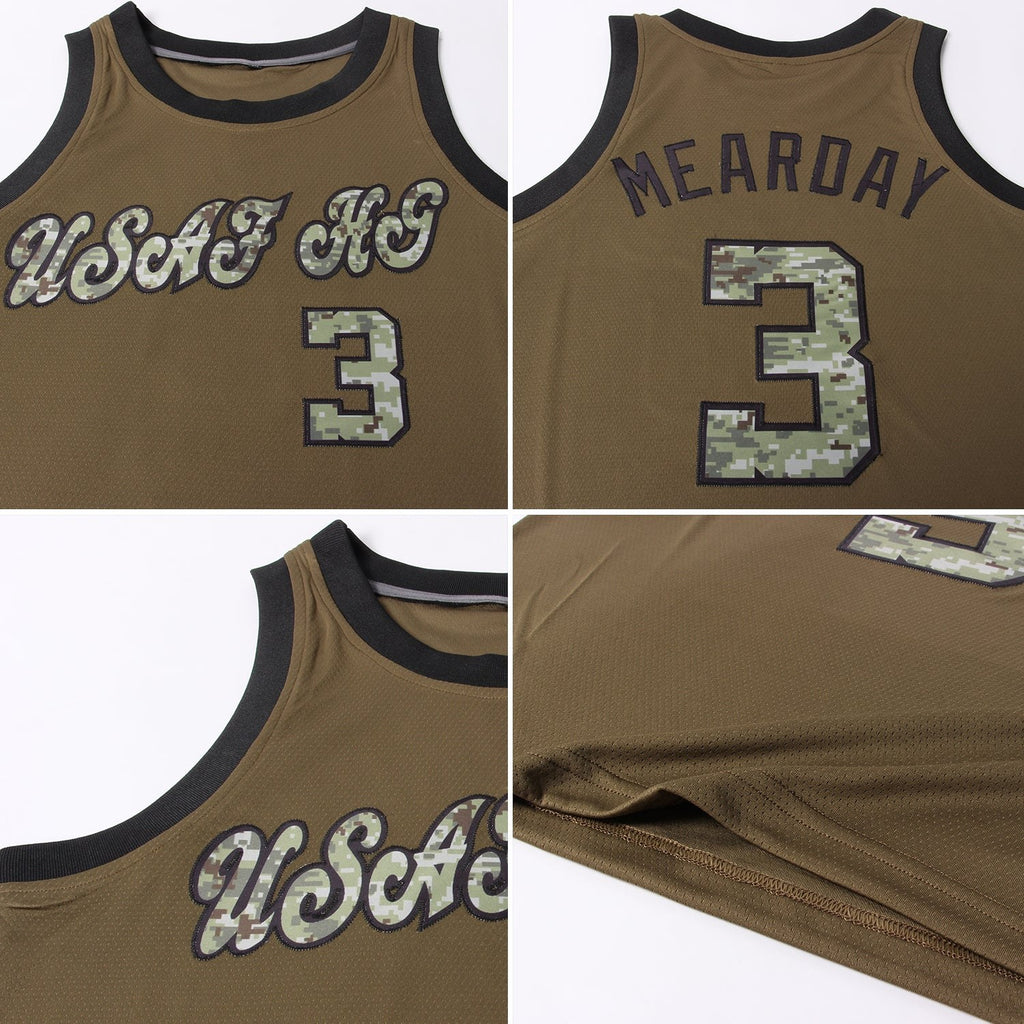Custom Olive Camo-Black Round Neck Rib-Knit Salute To Service Basketball Jersey photo 4