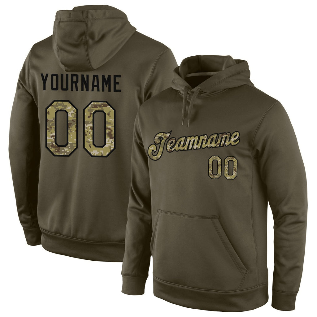 Custom Stitched Olive Camo-Black Sports Pullover Sweatshirt Salute To Service Hoodie photo 1