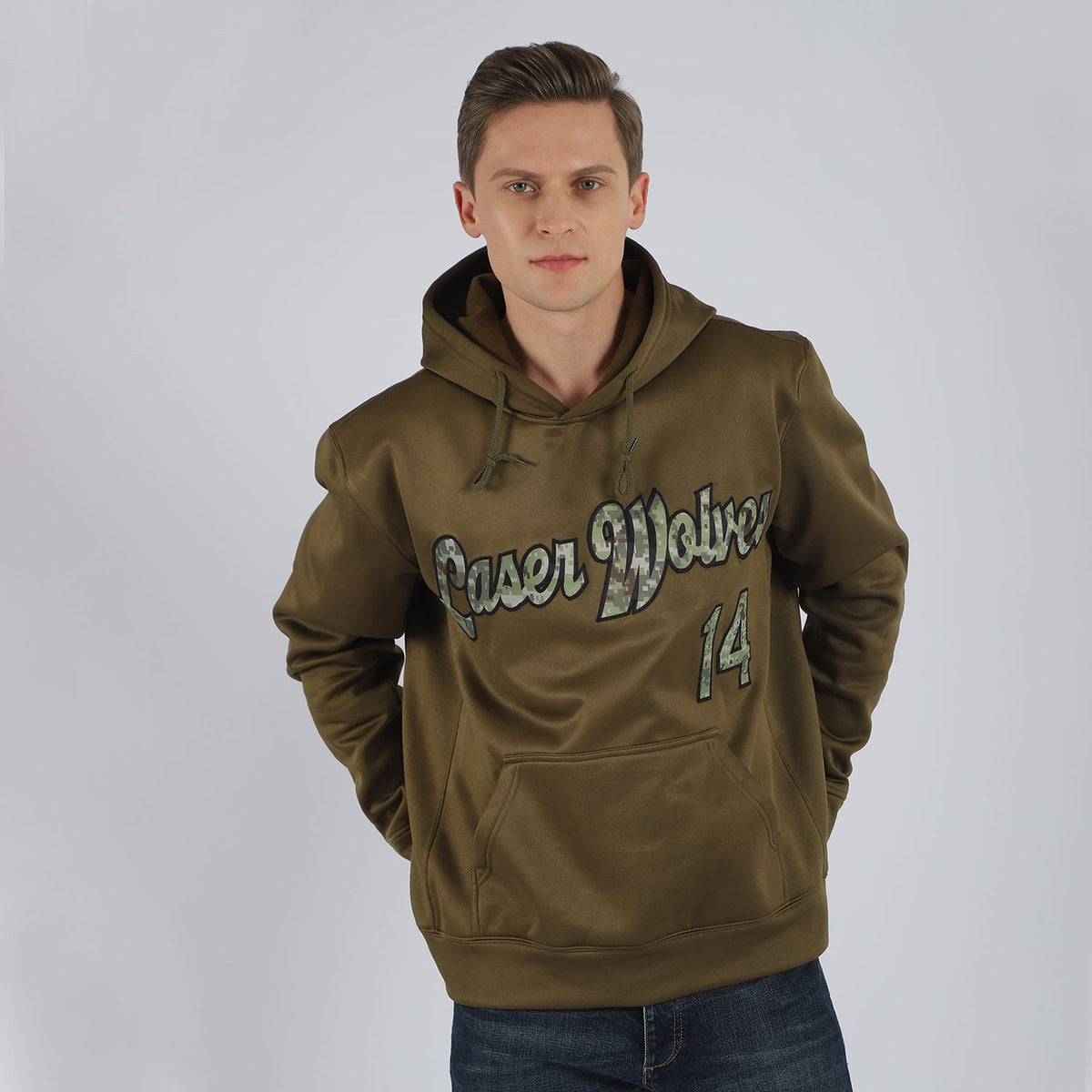 Custom Stitched Olive Camo-Black Sports Pullover Sweatshirt Salute To Service Hoodie photo 2