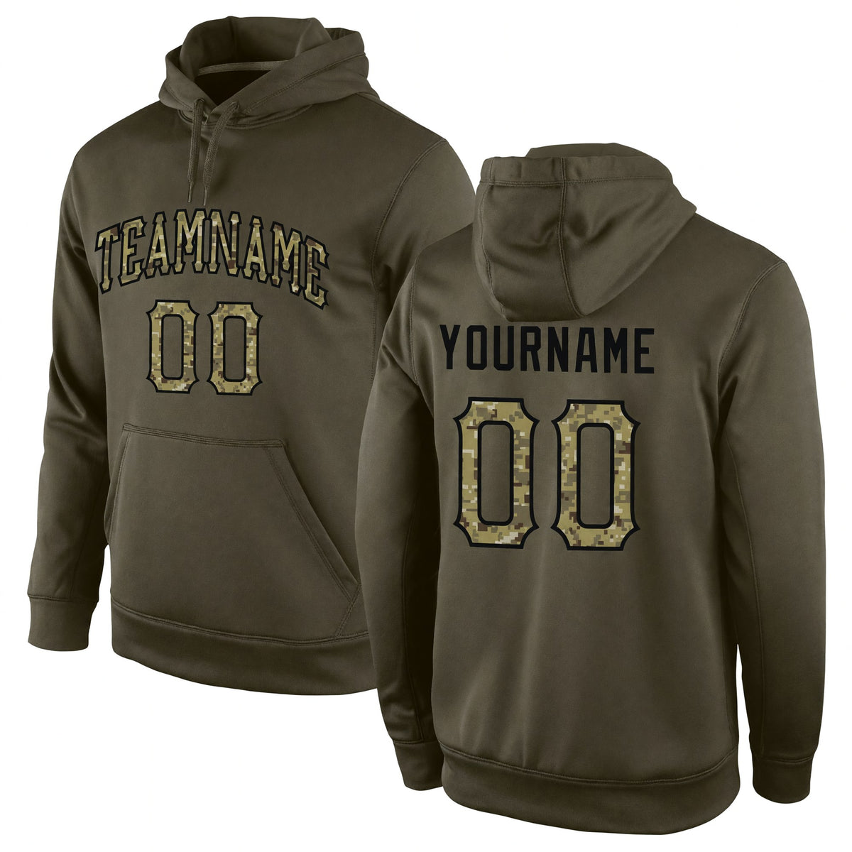 Custom Stitched Olive Camo-Black Sports Pullover Sweatshirt Salute To Service Hoodie