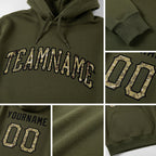 Custom Stitched Olive Camo-Black Sports Pullover Sweatshirt Salute To Service Hoodie detail