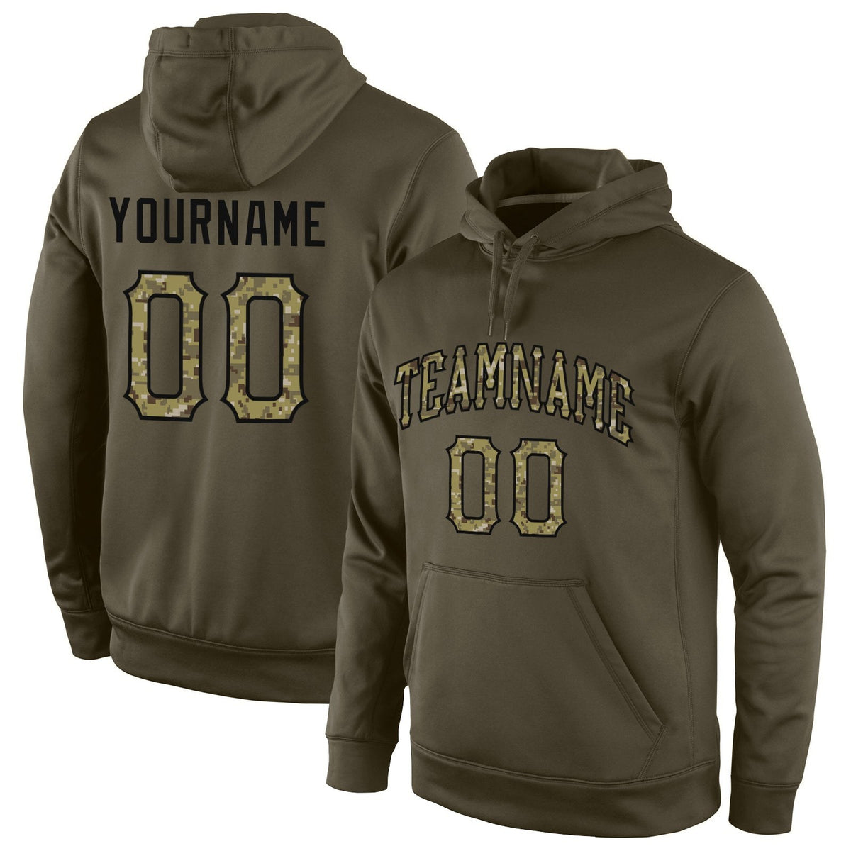 Custom Stitched Olive Camo-Black Sports Pullover Sweatshirt Salute To Service Hoodie photo 1